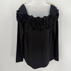 Beautiful by Lawrence Zarian Top Womens L Black Ponte Rosette Neckline Long Slv